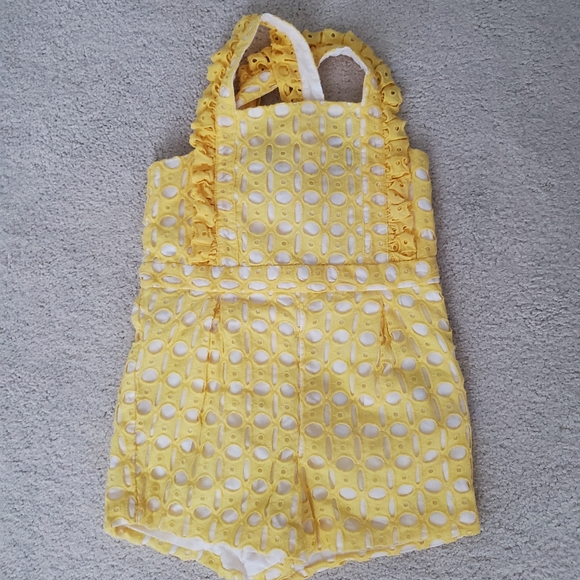 Janie and Jack Girls Eyelet Romper in Sunshine Yellow sz3 - Picture 6 of 14